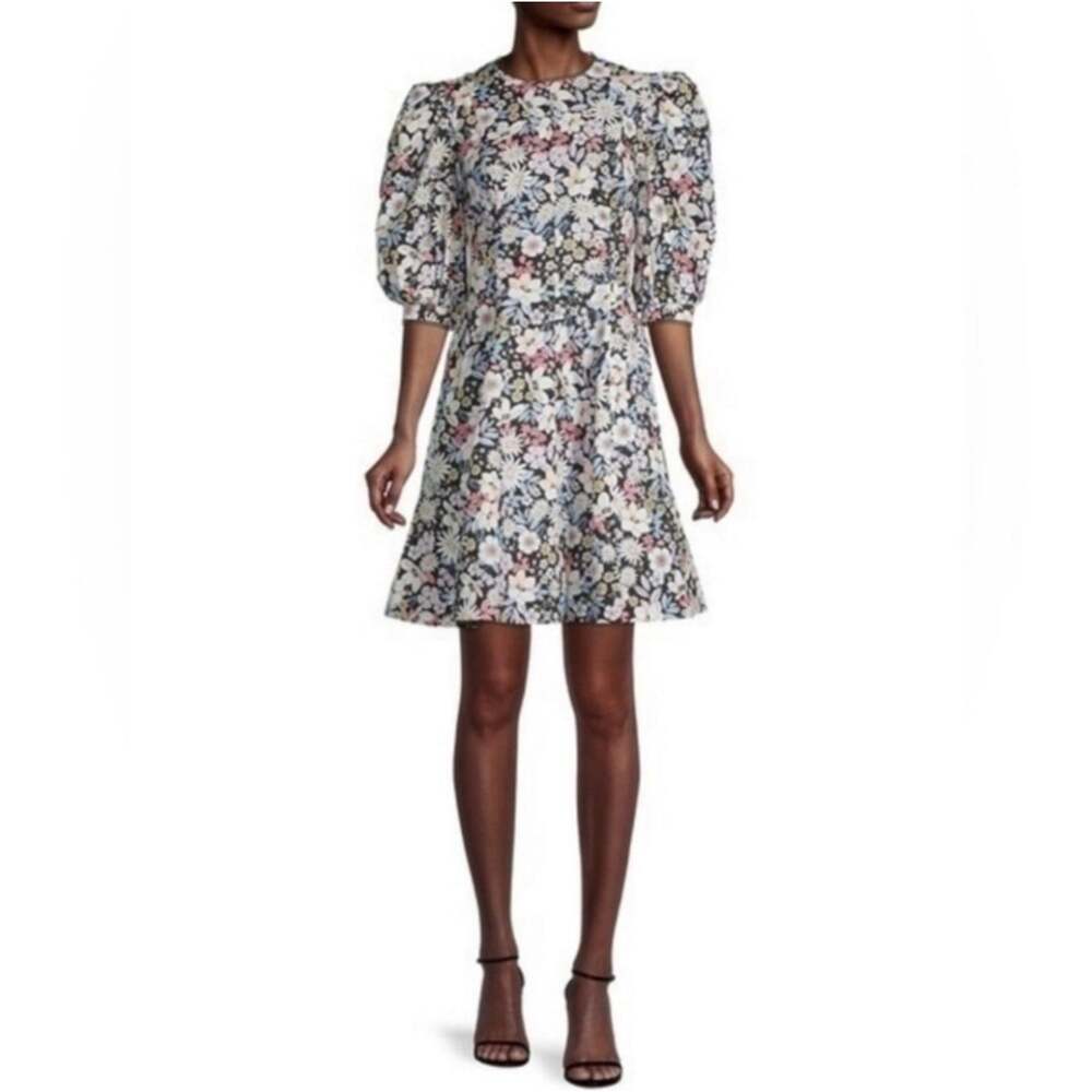 NWOT Rachel Parcell Floral Puff Sleeve Fit & Flare Mini Dress Black Pink XS